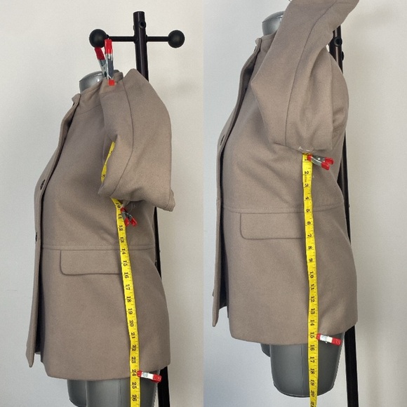 2/$25 Formal beige tan button up high neck pea coat mediumweight Jacket sz small - Picture 9 of 9
